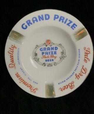 Vintage 60s Grand Prize Beer Porcelain Ceramic Ashtray Advertising