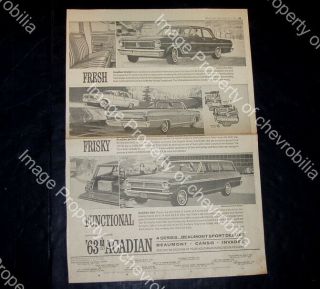 1963 Acadian Gm Canada 17x24 " Full Page Newspaper Ad Canso Invader Beaumont Nova