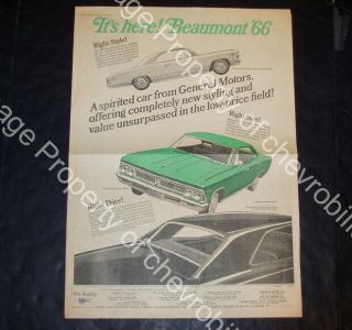 1966 Beaumont Custom Sport Gm Canada 17x24 Intro Newspaper Ad Chevrolet Chevelle