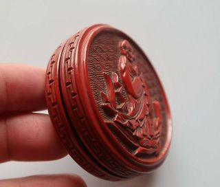 VERY RARE CHINESE 19TH SMALL CINNABAR LACQUER BOX AND COVER QING DYNASTY 7
