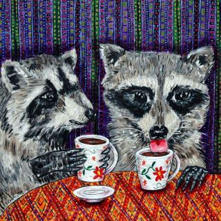 Coffee Art Raccoon Print On Ceramic Modern Tile Coaster Gift Modern Folk