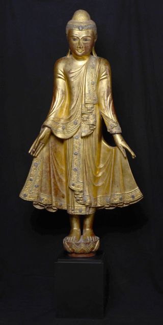 19th Century,  Mandalay,  Antique Burmese Wooden Standing Buddha