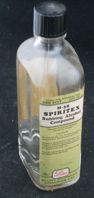 1930s Vintage M38 Spiritex Pharmacy Clear Pint Bottle Medicine Medical Eli Lilly