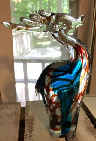 Reindeer Paperweight (art Glass) Murano Style,  Aqua Blue Blown Glass