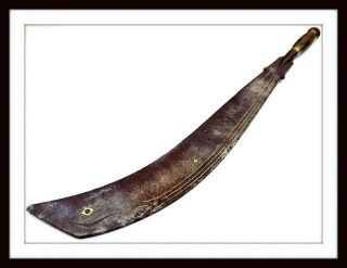 Antique 17th - 18th C.  Very Rare Chinese Ram Dao Sword,  Gold Inlaid Massive Blade