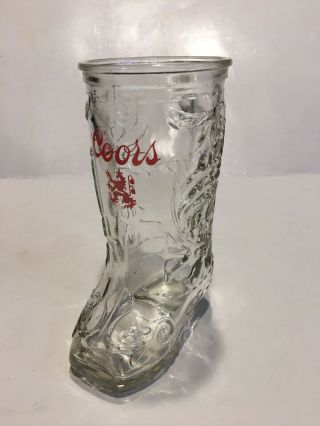 Coors Cowboy Boot Shaped Beer Glass Mug Painted Red Logo 6” 70’s Retro