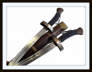 Antique Huge Chinese 19th C.  To Boxer Rebellion Era Double Dao Battle Swords