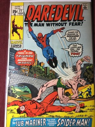 Daredevil 77 Marvel Comics 1971 Spiderman & Submariner Bronze Age