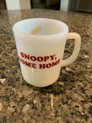 Vintage 1965 Anchor Hocking Fire King Snoopy,  Come Home Woodstock Milk Glass Mug 2