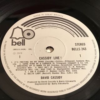 DAVID CASSIDY Live World Tour ' 74 UK Vinyl LP,  POSTER 4