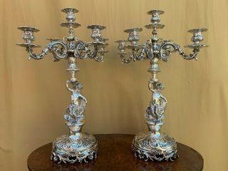 Heavy Spectacular Pair Large Sterling Silver 900 Candelabra&candlesticks.