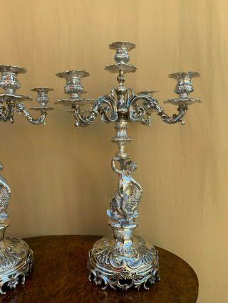 HEAVY SPECTACULAR PAIR LARGE STERLING SILVER 900 CANDELABRA&CANDLESTICKS. 2