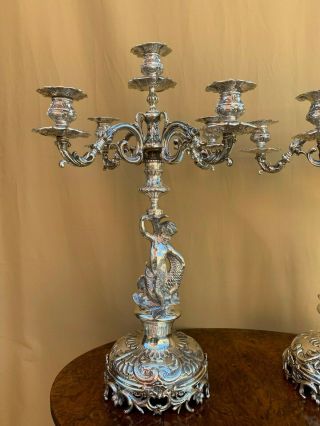 HEAVY SPECTACULAR PAIR LARGE STERLING SILVER 900 CANDELABRA&CANDLESTICKS. 3
