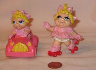 Muppets Baby Piggy Roller Skating & On Pink Car Figure; Cake Topper