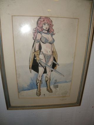 Frank Thorne Red Sonja Pinup Commission Art 1973 Inked And Colored