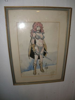 frank thorne RED SONJA PINUP COMMISSION ART 1973 inked and colored 2