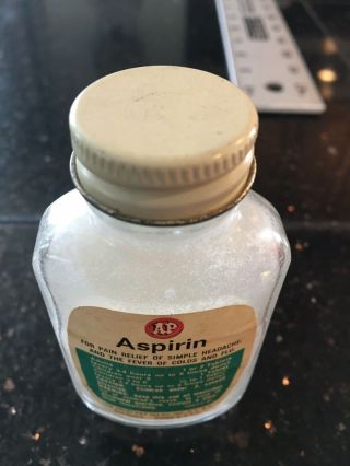 Vintage Small Glass Aspirin Medicine Bottle