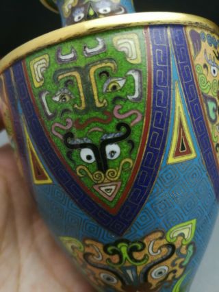 impressive early 20th antique Old Chinese Cloisonne vase Rare heavy 10