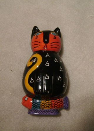 Rare Laurel Burch Black Cat Magnet Vase Magnetic Kitty Ganz Ceramic Figurine