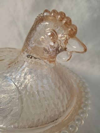 Light Pink Glass Chicken Hen on Nest Basket Covered Candy Dish 3