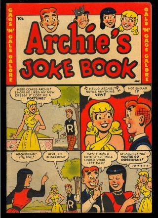 Archie’s Joke Book 1 First Issue Golden Age Teen Comic 1953 Fn,