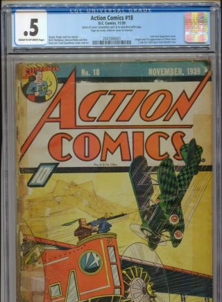 1939 Dc Action Comics 18 Last Non Superman Cover 1st Three Aces Cgc 0.  5 Cr - Ow