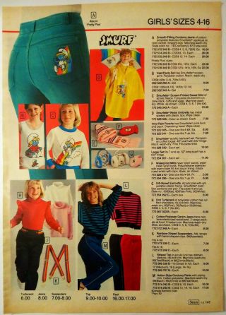 1983 Vintage Paper Print Ad Smurfs Smurfette Panty Shirt Fashion Girls Clothing