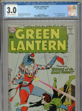 1960 Dc Green Lantern 1 1st Sa Gl In Own Title Cgc 3.  0 Cr - Ow Unpressed Box4