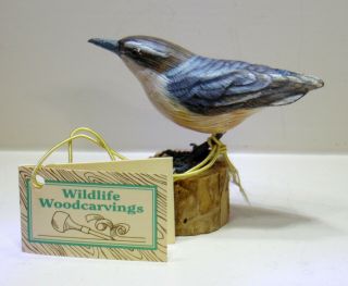 John J.  Madison Hand Carved Wood Wren Bird With Tag