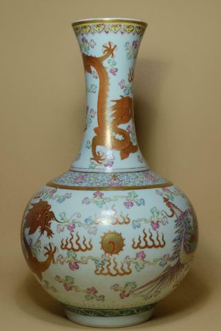 Antique Chinese Famille Rose " Dragon And Phoenix " Vase.