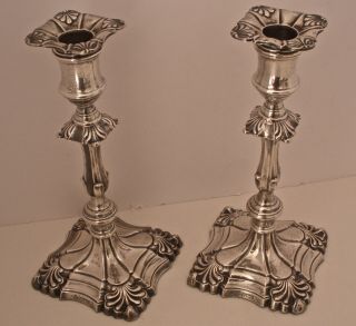 Pair 9 1/2 " English Georgian Style Sterling Silver Candlesticks Sheffield 1903