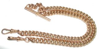 " Antique 9ct Rose Gold Double Kerb Link Albert Chain " Circa 1900 19.  5g