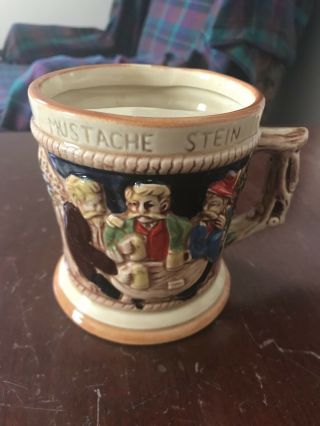 Vintage Mustache Stein Beer Mug Cup Ornate C.  Lego Bavarian Style 3d Bar Scene