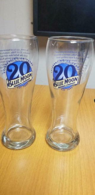 Set Of 6 Blue Moon 20th Anniversary Pilsner Pub Beer Glass Rare 16oz