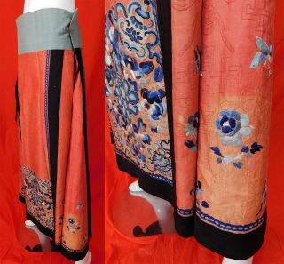 Antique Chinese Cinnabar Cut Silk Forbidden Stitch Embroidery Han Wedding Skirt 2