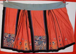Antique Chinese Cinnabar Cut Silk Forbidden Stitch Embroidery Han Wedding Skirt 4