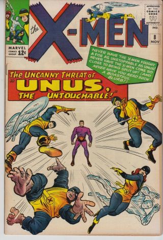 X - Men 8 - Fn 5.  5 Unus The Untouchable Jack Kirby Art Cents 1964