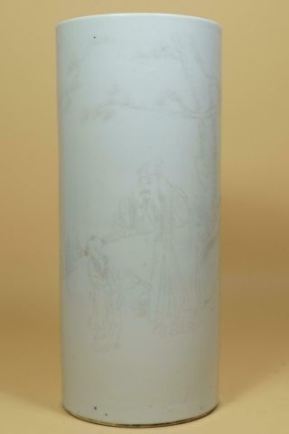 A Chinese Ink Engraving Porcelain Brush Pot Vase.  Marked.