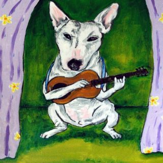 Bull Terrier Playing Guitar Dog Art Tile Coaster Gift Gifts