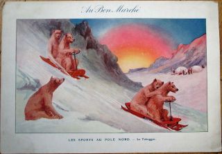 Polar Bear,  Au Bon Marche,  Paris 1910 Advertising Print - Sledding - Anthropomorphic