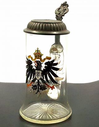 Antique Hamburg Enamel Glass And Pewter Beer Stein