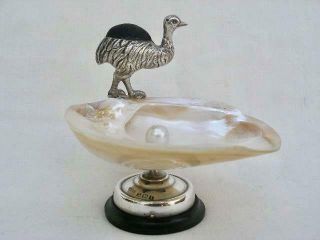 Rare Sterling Silver Ostrich Pin Cushion & Pearl Pin Tray By Gourdel Vales & Co