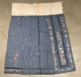 Antique Chinese Hand Embroidered Skirt Panels Damask Silk Birds Cherry Blossom 5