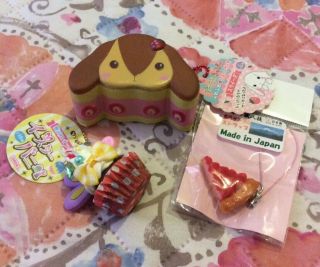Squishy Bunny,  Whipple Cup Cake Ball Chain And Strawberry Pie Charm Phone Strap