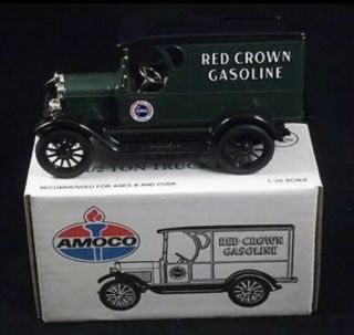 Ertl Diecast Toy Bank 1923 1/2 Ton Chevy Truck Bank Red Crown Gasoline