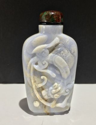 A Rare 18th 19th C.  Antique Fine Carved Qilin Lavender Blue Agate Snuff Bottle