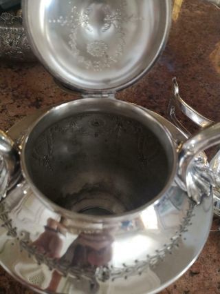 Fine Antique Silver Sterling Tea Kettle With Stand 1920c.  Hand Decorated 12