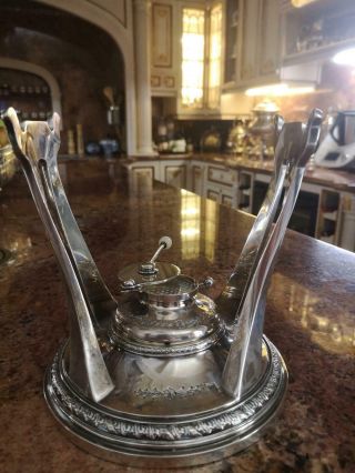 Fine Antique Silver Sterling Tea Kettle With Stand 1920c.  Hand Decorated 5
