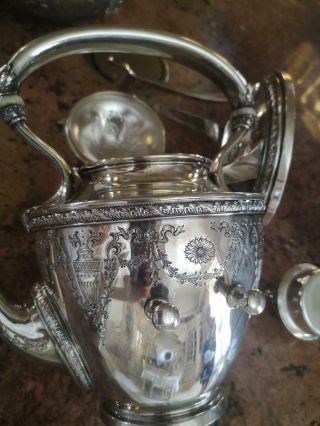 Fine Antique Silver Sterling Tea Kettle With Stand 1920c.  Hand Decorated 7