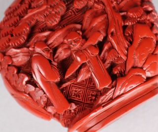 Antique Chinese Hand Carved Cinnabar Lacquer Snuff or Scent Bottle 10